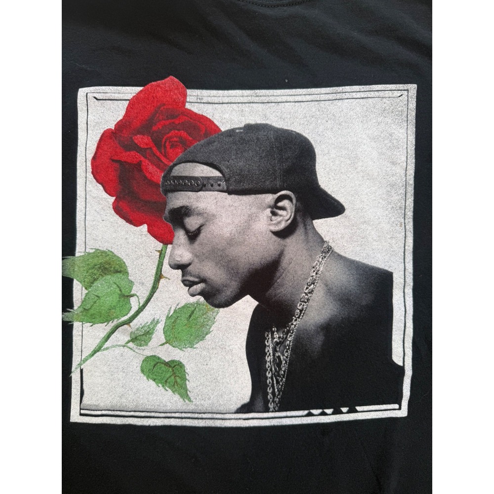 2Pac Tupac Shakur Graphic T-Shirt Bundle Mens XL Long Sleeve Rose Grid 2 Pack - Picture 4 of 11